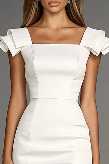 Ivory Bodycon Graduation Dress with Cap Sleeves